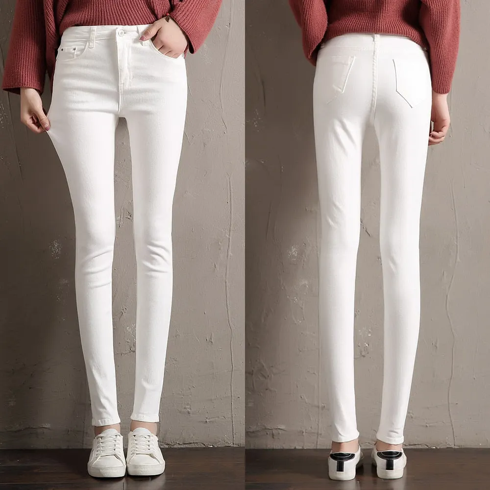 White Warm Jeans Women Winter Wear Black Grey Female Denim Trousers Young Ladies Slim Skinny Streetwear Jean Fleece Pencil Pants