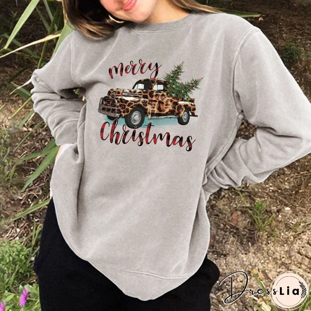 Merry Christmas Print Vintage Long Sleeve Casual Sweatshirt