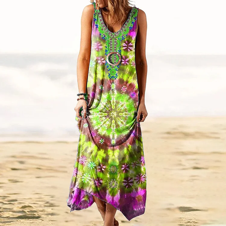 Tie Dye Print Handkerchief Hem Dress