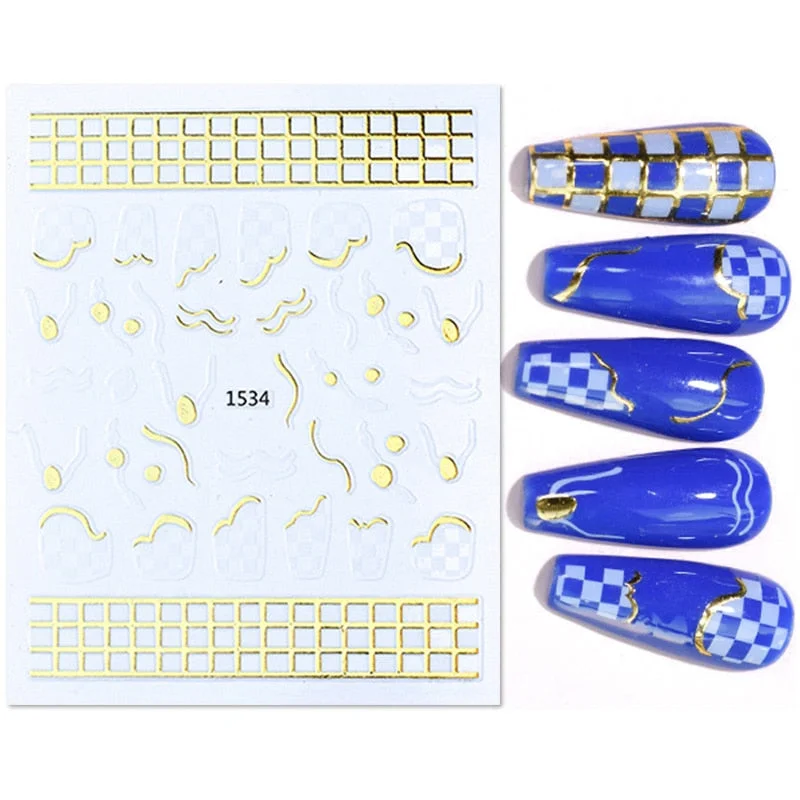 1Pc Black White French 3D Nail Sticker Hollow Painting Nail Trasnfer Sliders Manicure Butterfly Star Heart Pattern Nail Decor-Nail Inspo