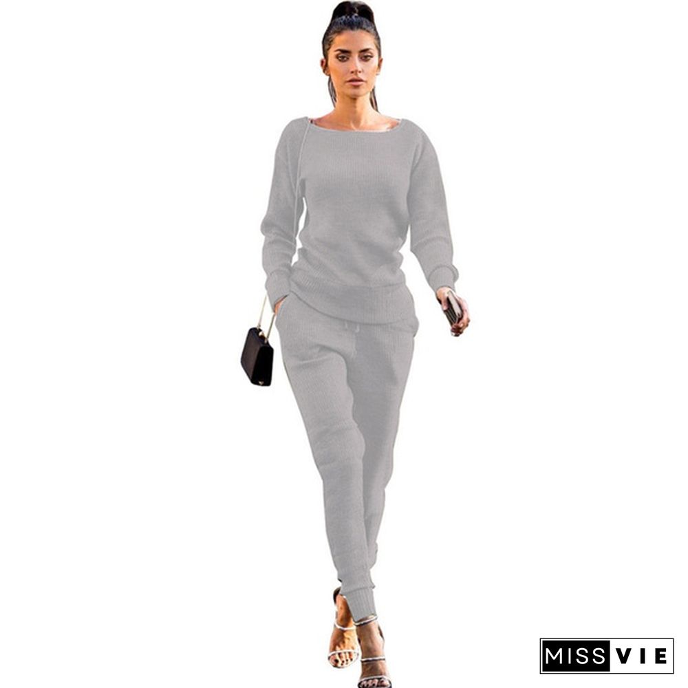 Women's Fashion Casual Two-piece Round Neck Pit Sports Suit