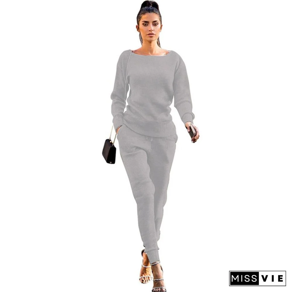 Women's Fashion Casual Two-piece Round Neck Pit Sports Suit