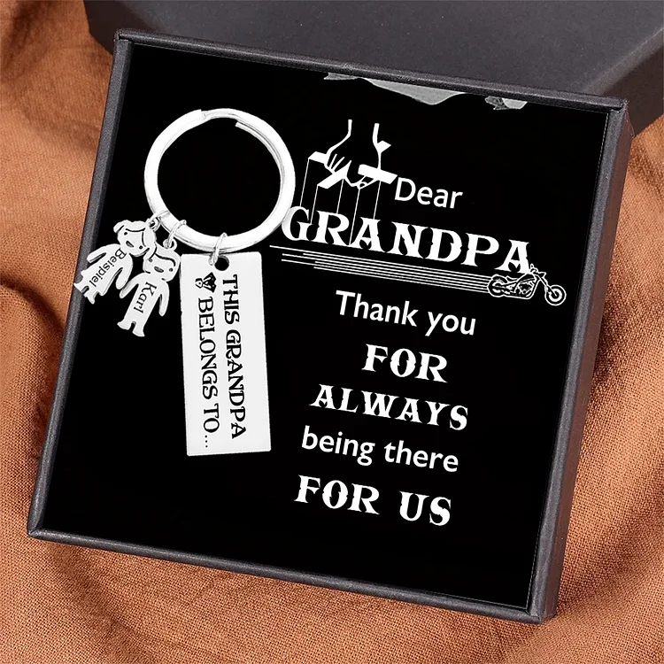 2 Names-Personalized Grandpa Kids Charms Keychain Gift Set-Custom Special Keychain Gift For Grandpa-Thank You For Always Being There For Us