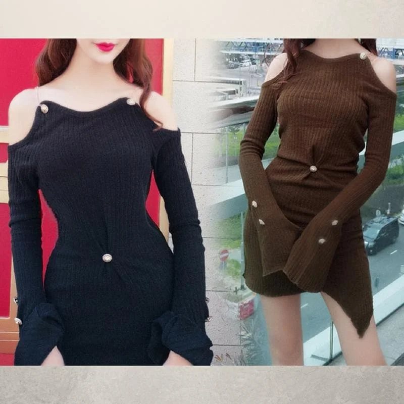 Black/Army Green Off-Shoulder Pearl Long Dress SP1811935
