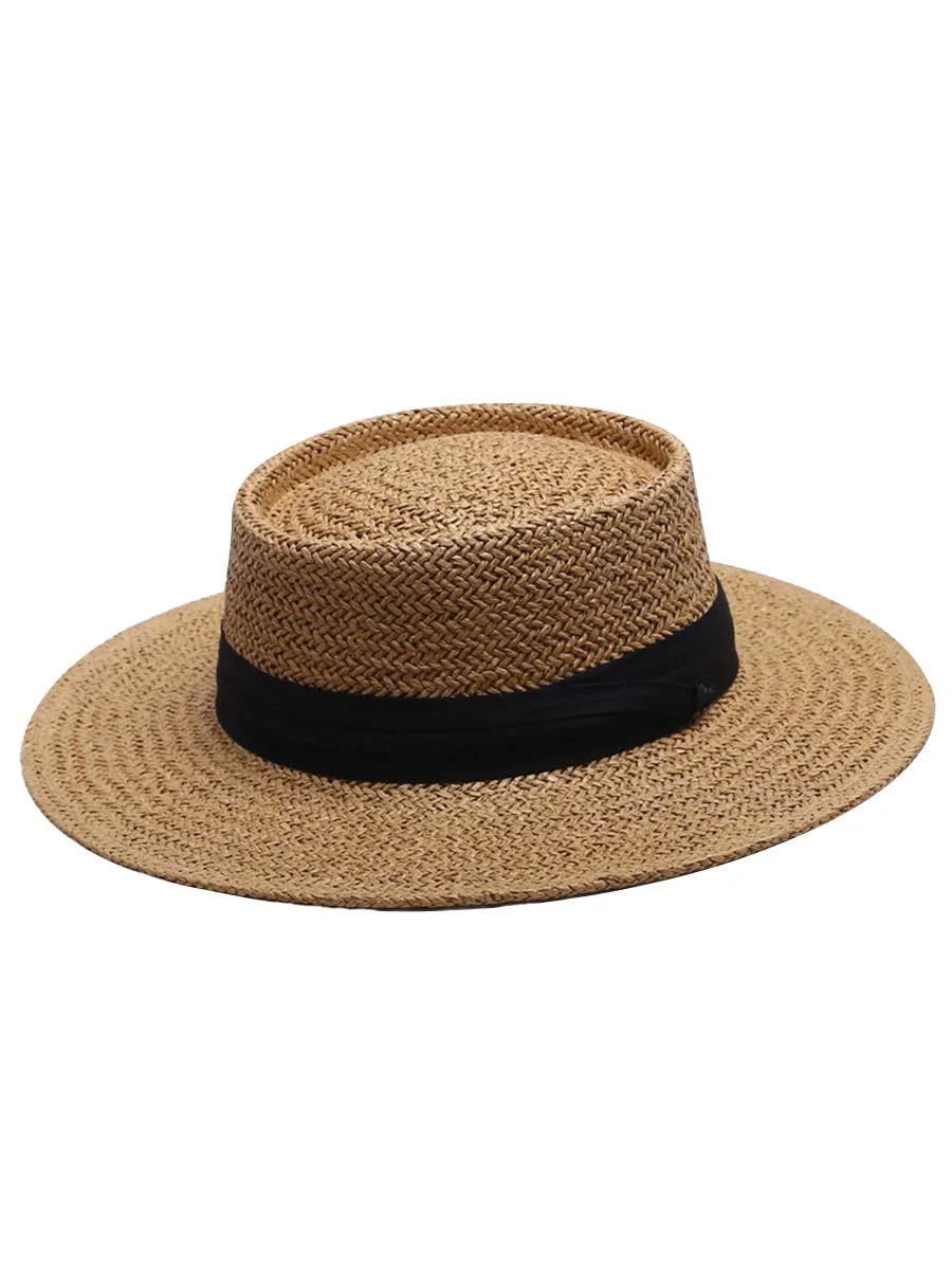 Flat-topped Large Brim Summer UV Beach Sun Straw Hat For Women