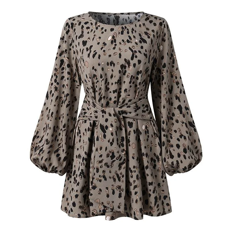 Women Casual Leopard Printed Blouse ZANZEA Elegant Party Muslim Shirt 2022 Long Sleeve Belted Chemise Dubai Turkey OL Tunic Tops