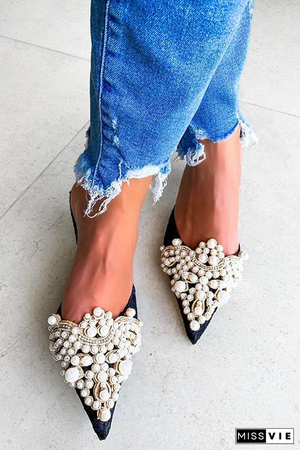 Pearl Lace High Heel Mules