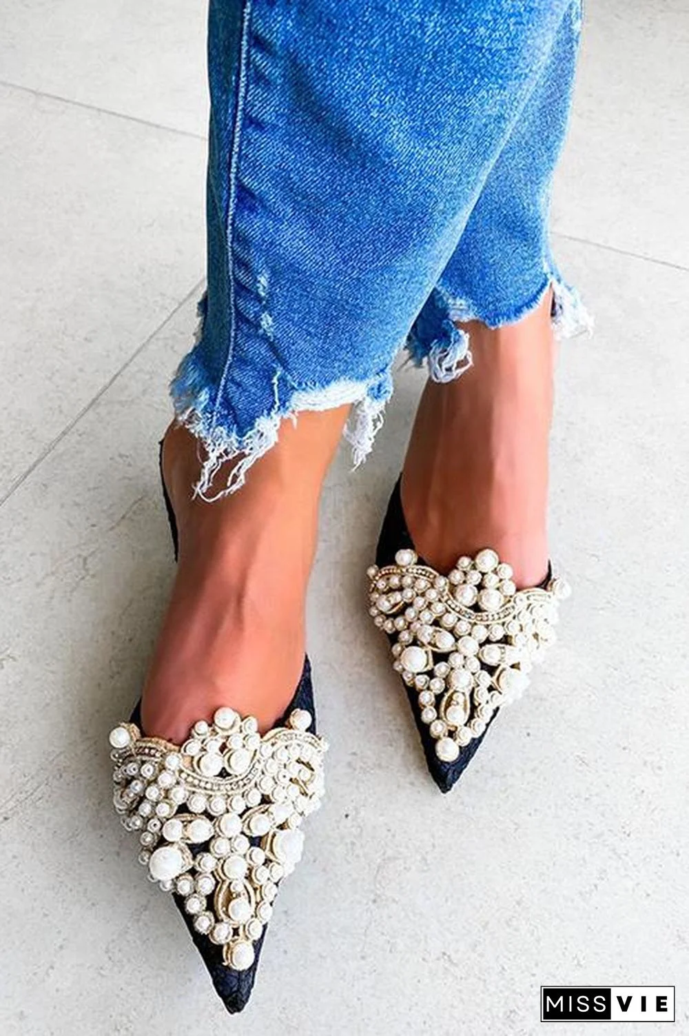 Pearl Lace High Heel Mules