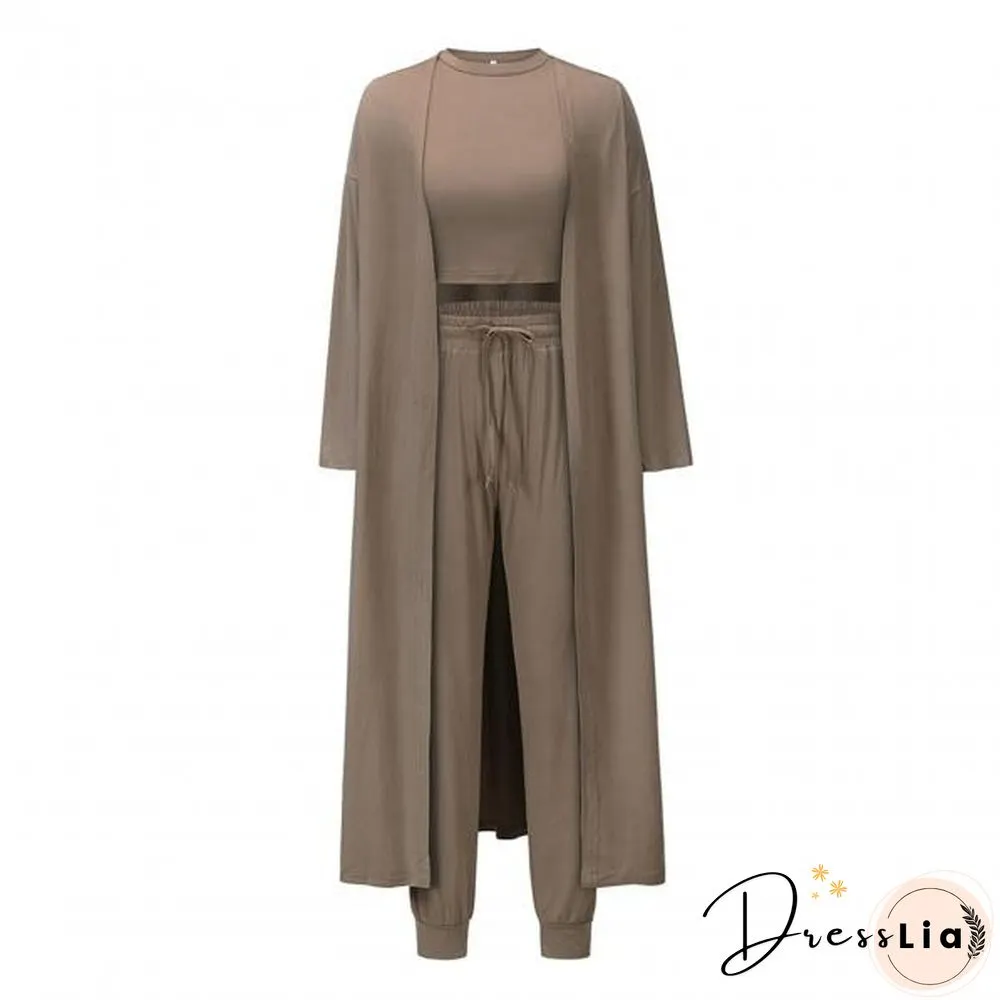 1 Set Simple Outfit Suit Solid Color Autumn Winter Solid Color Vest Coat Pockets Pants Drawstring For Office