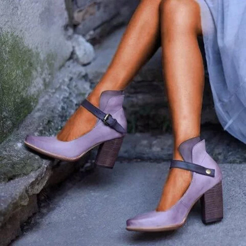 Women Vintage Heel Solid Color Fashion Shoes