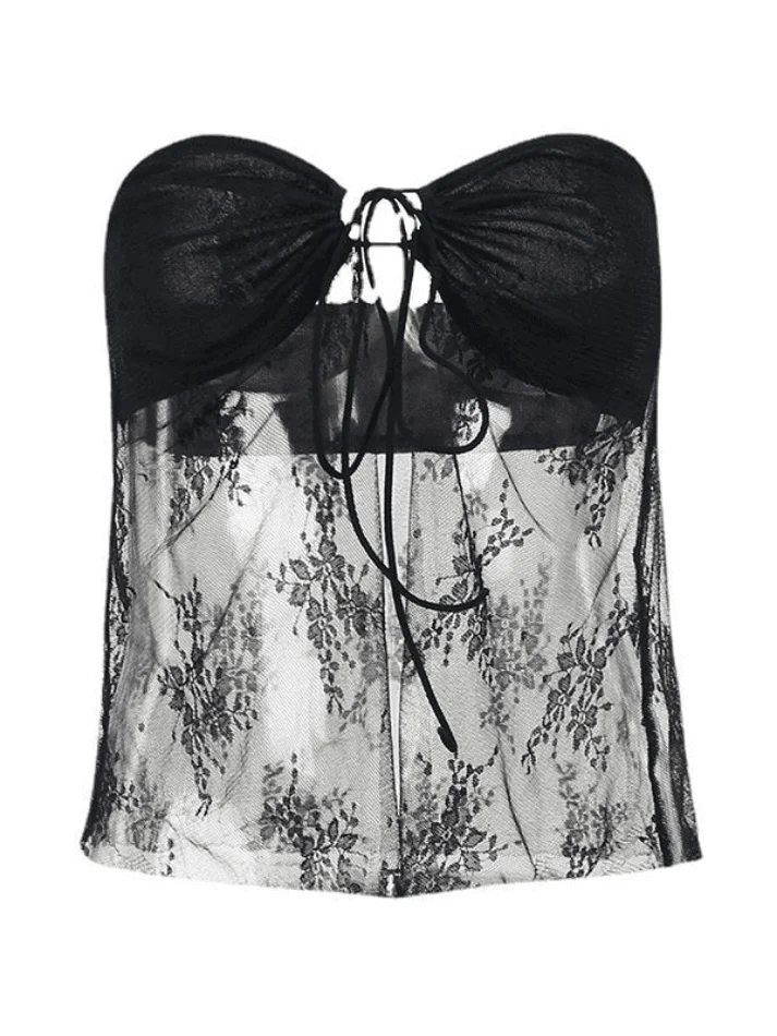 Brownm Slit Sheer Mesh Bandeau Top