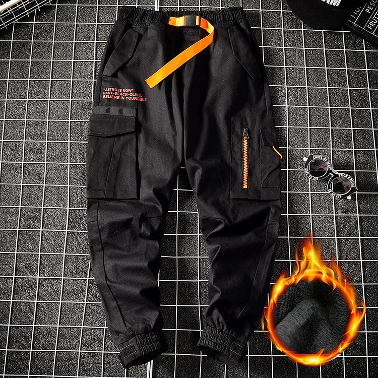 Men's Winter plus Size Loose Sports Casual Pants Fleece-Lined Trousers Men's Cargo Pant