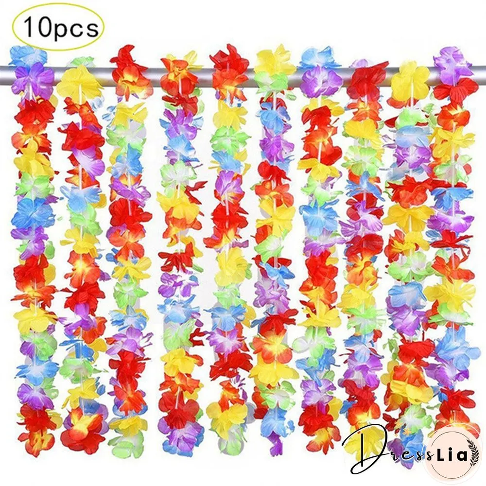 Hawaiian Wreath Leis Garland Artificial Necklace Hawaii Flowers Party Supplies Beach Fun