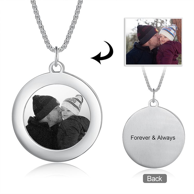 Personalized Round Picture Engraved Tag Necklace With Engraving Stainless Steel, Custom Necklace with Picture and Text