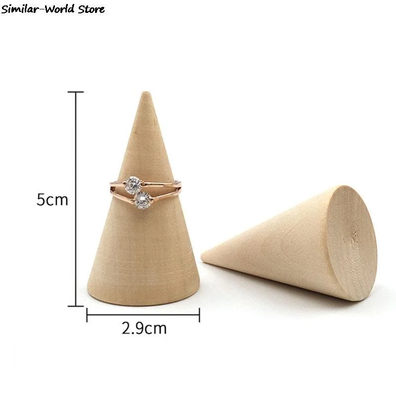 Vintage Natural Wood Cone Ring Holder Retail Stores Jewelry Display Stand Organizer Storage Rack