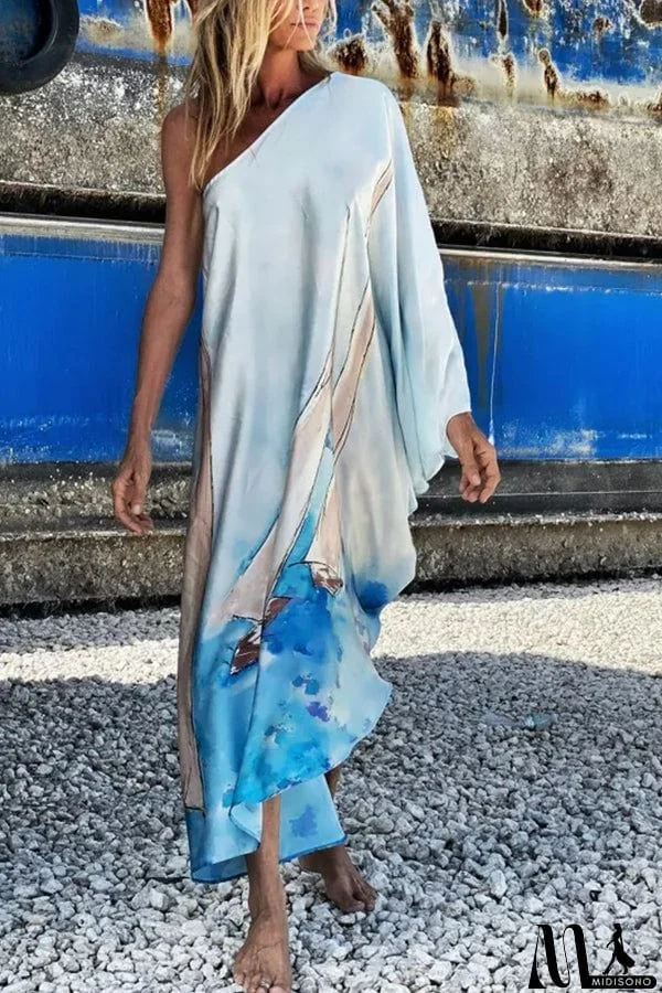 MidiSono - Floral Print One Shoulder Maxi Dress