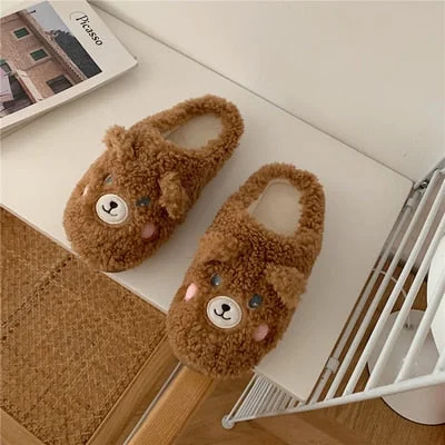 Cute Animal Slipper For Women Fashion Kawaii Fluffy Winter Warm Slippers Woman Cartoon Teddy Bear House Slippers Funny Shoes
