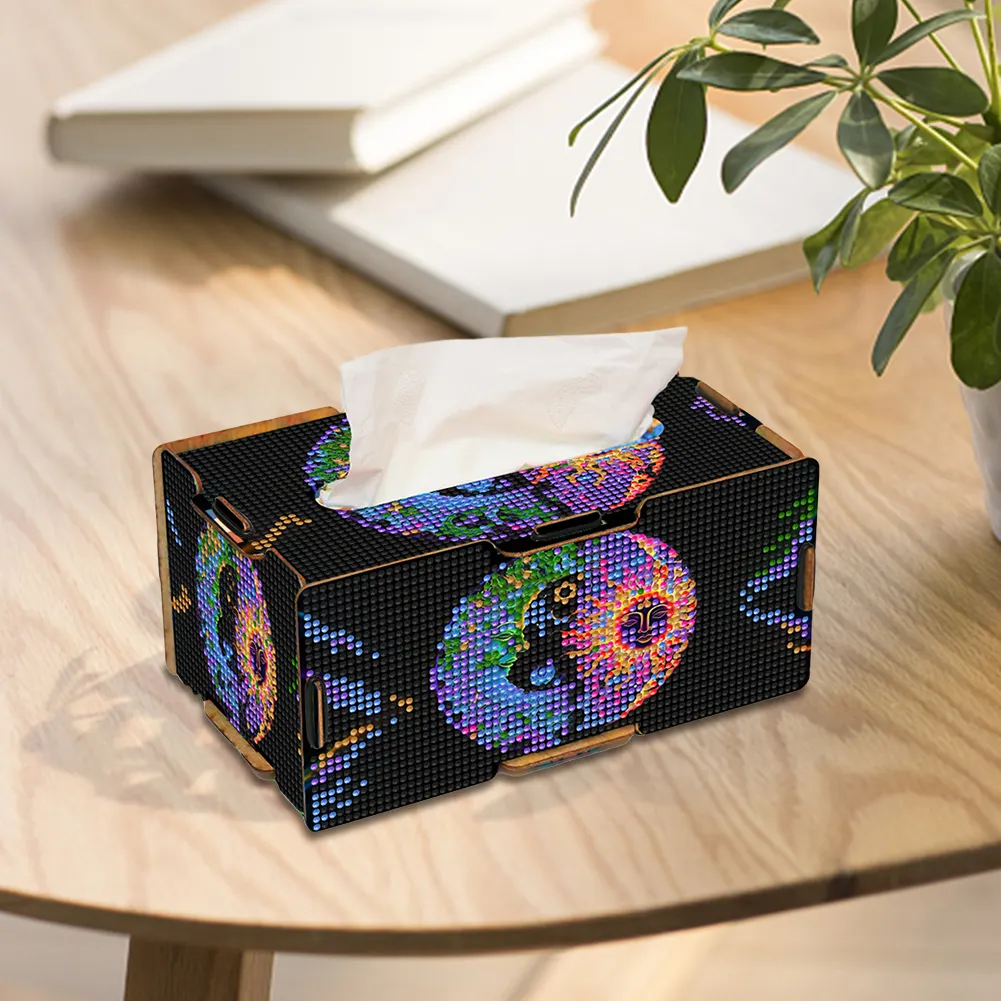 Sun and Moon Diamond Painting Tissue Box Wooden Diamond Art Tissue Storage Box