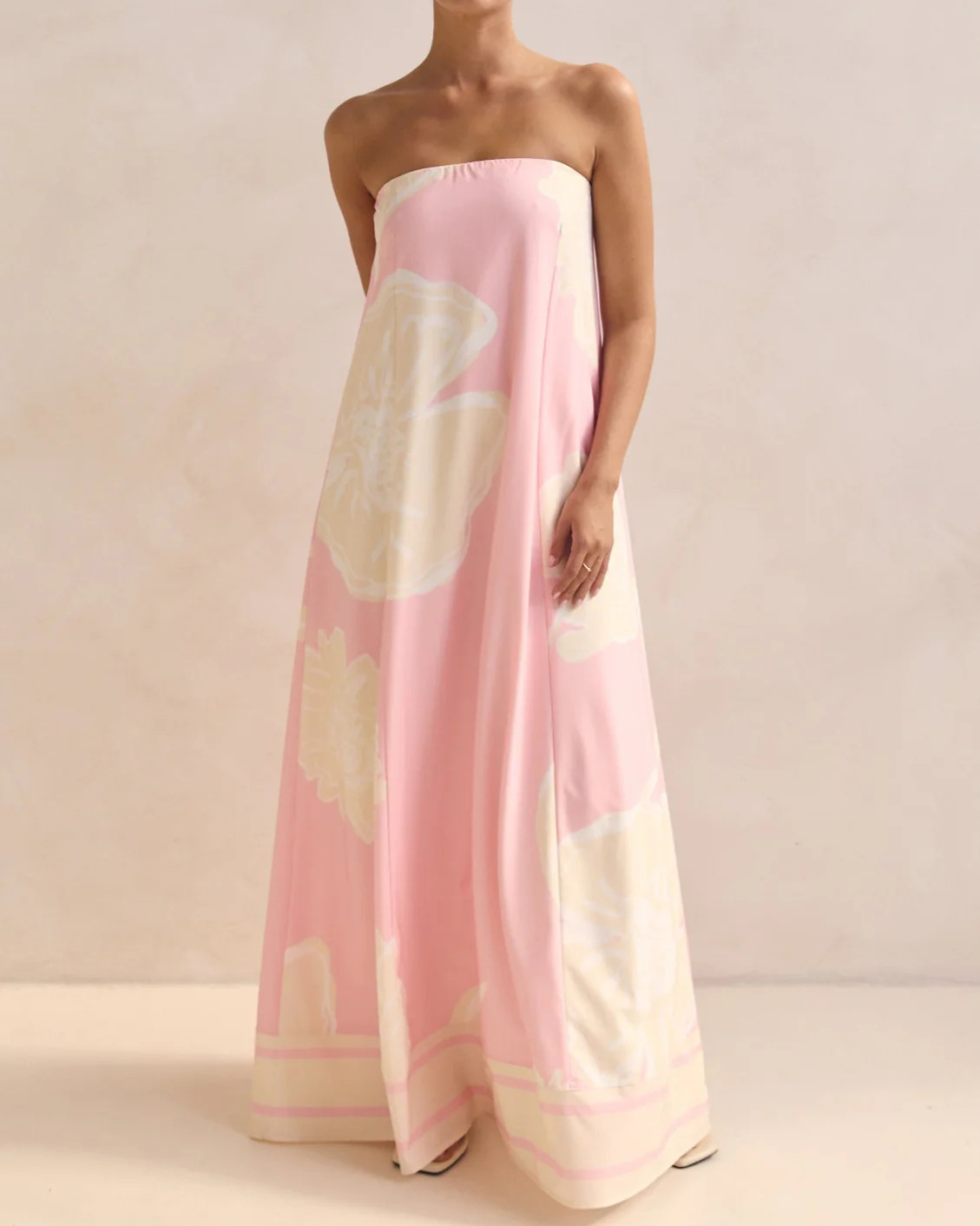Floral Pattern Strapless Simple Maxi Dress