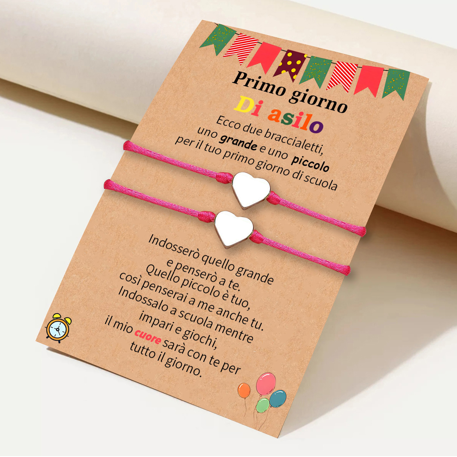 2PCS Braccialetto cuore regorabile regalo per bambina con carta