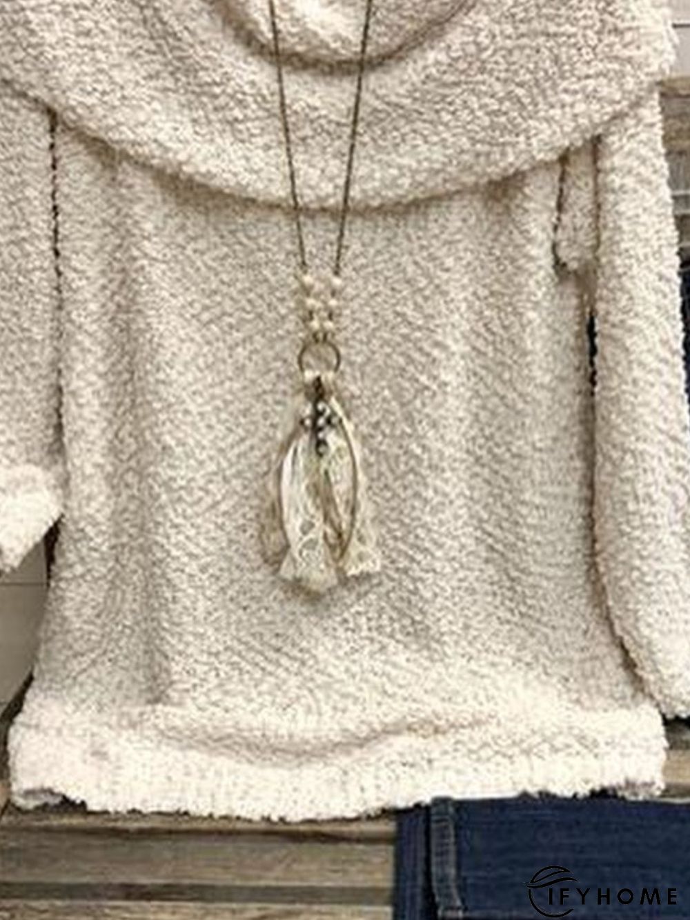 Casual Long Sleeve Cotton-Blend Solid Sweater | IFYHOME