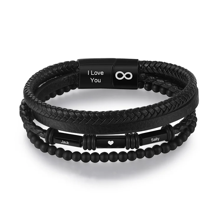 Valentine's Day Gifts Men Braided Leather Bracelets with Couple Names Layered Bracelet for Him