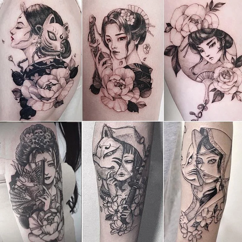 9PCS Beautiful Girl Fake Tattoo Stickers For Women Lady Men Arm Body Art Waterproof Temporary Tattos Flash Decals Tatoos