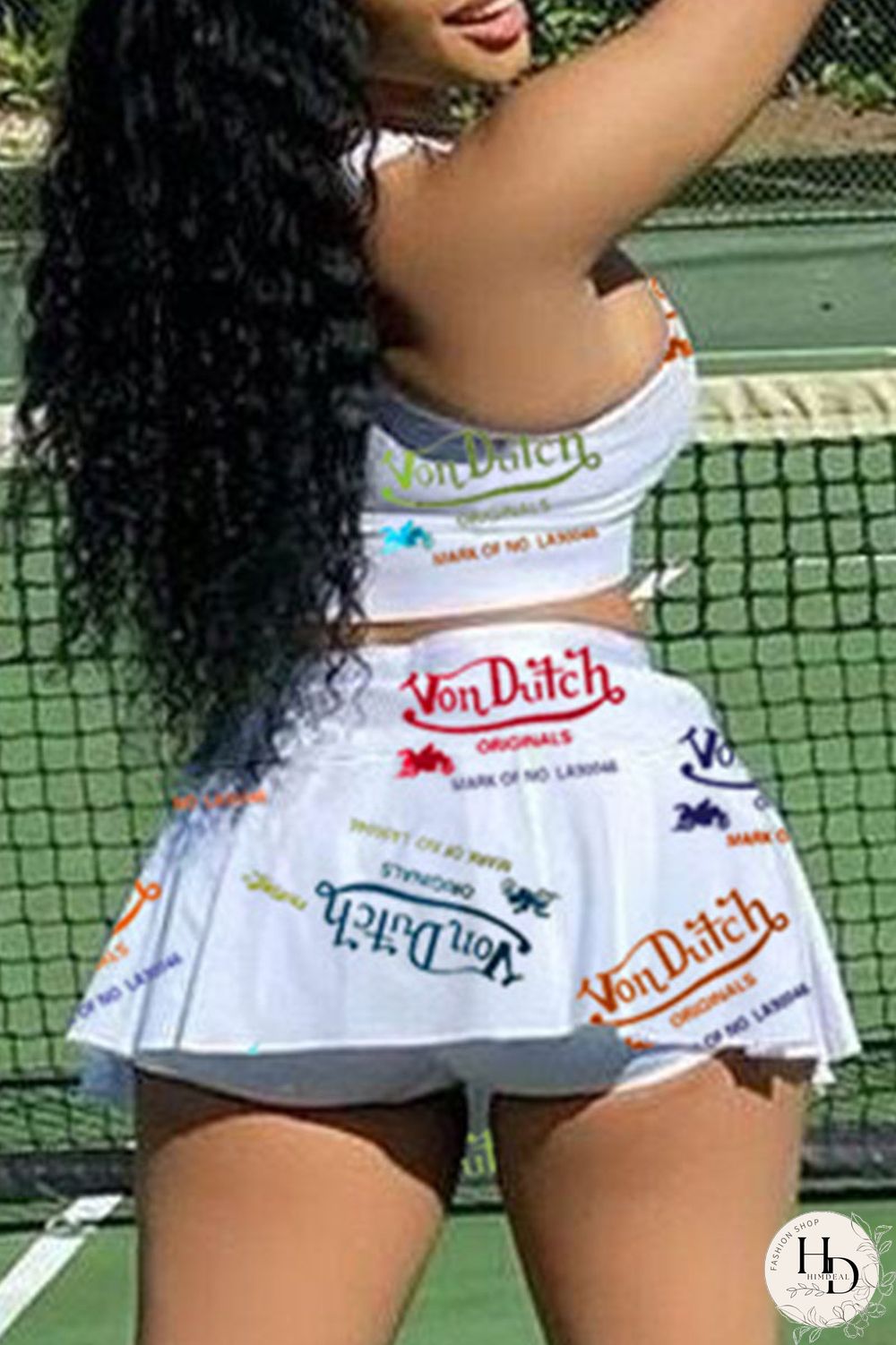 White Casual Letter Print Patchwork U Neck Sleeveless Two Pieces