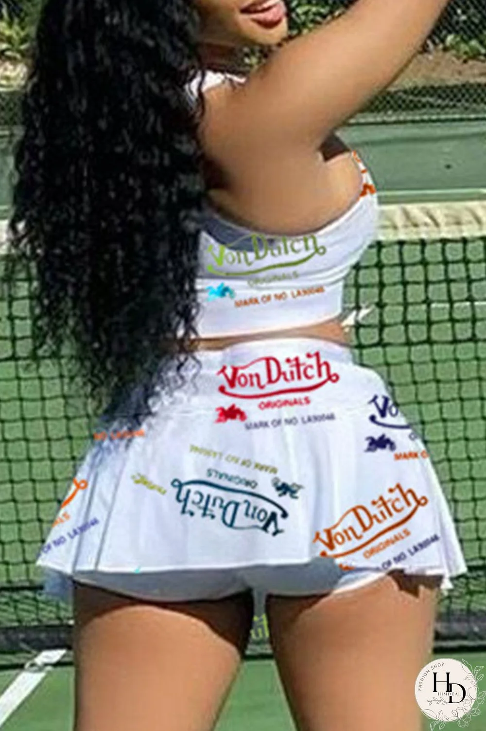 White Casual Letter Print Patchwork U Neck Sleeveless Two Pieces