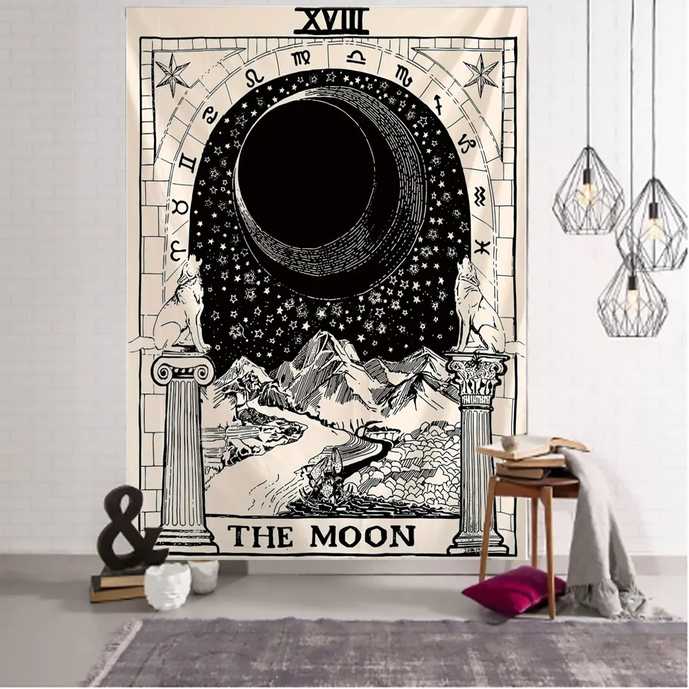 Athvotar Card Tapestry Psychedelic Wall Hanging Astrology Divination Witchcraft Room Decor Bedspread Cover Sun Moon Wall Decor