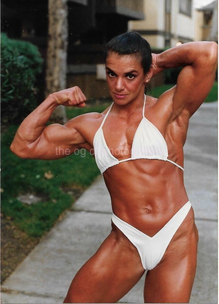 Muscle Woman FOUND Photo Poster painting Color LENY TOPS Portrait FEMALE BODYBUILDER 21 42 B