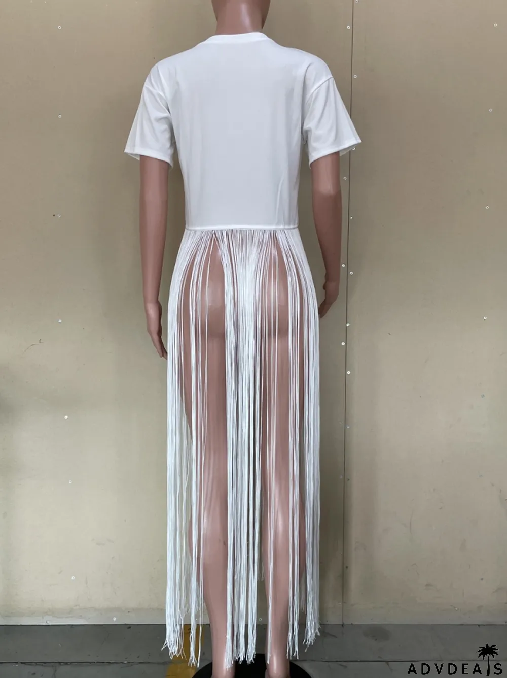 Summer White Short Sleeves Fringe Long Shirt