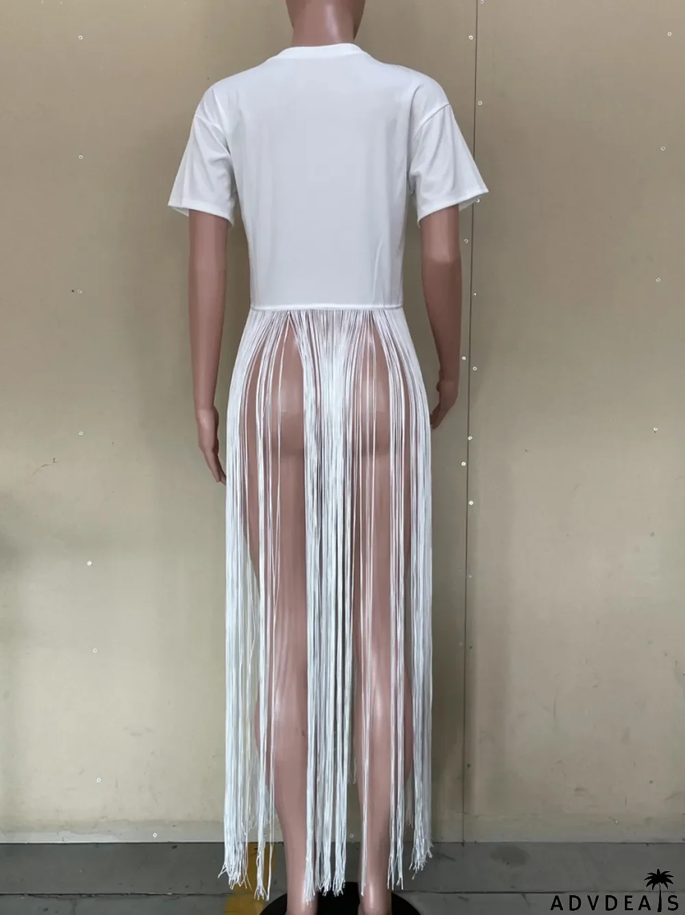 Summer White Short Sleeves Fringe Long Shirt