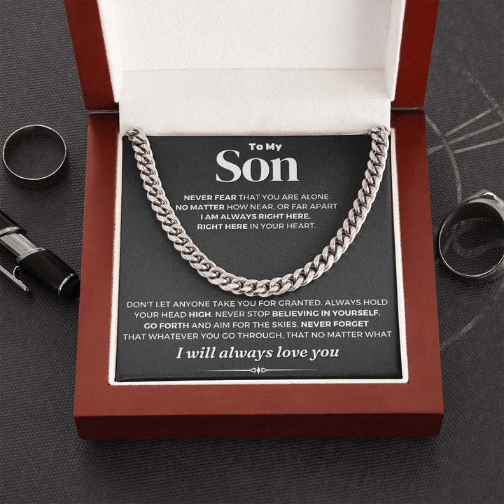 To My Son Cuban Link Chain Necklace Gift Set "I Will Always Love You"
