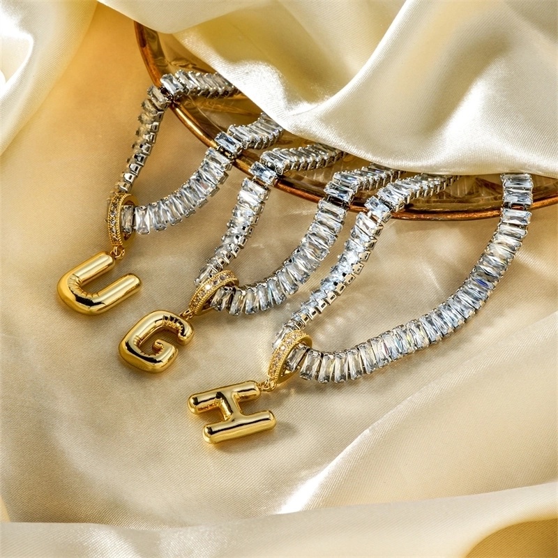 Copper K Gold Plated Inlay Letter Zircon Pendant Necklace