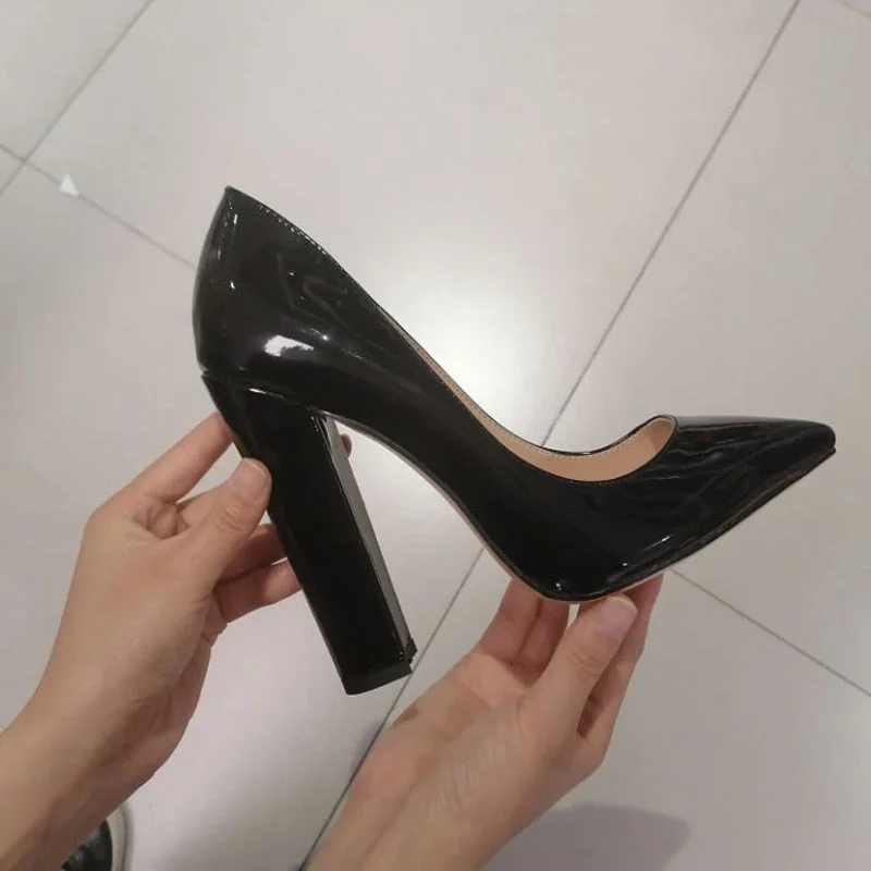 Onlymaker Women's Pumps Pointed Toe Block Classic 12cm High Slip On Thick Heels Wedding Office Dress Big Size Chunky Lady Pumps