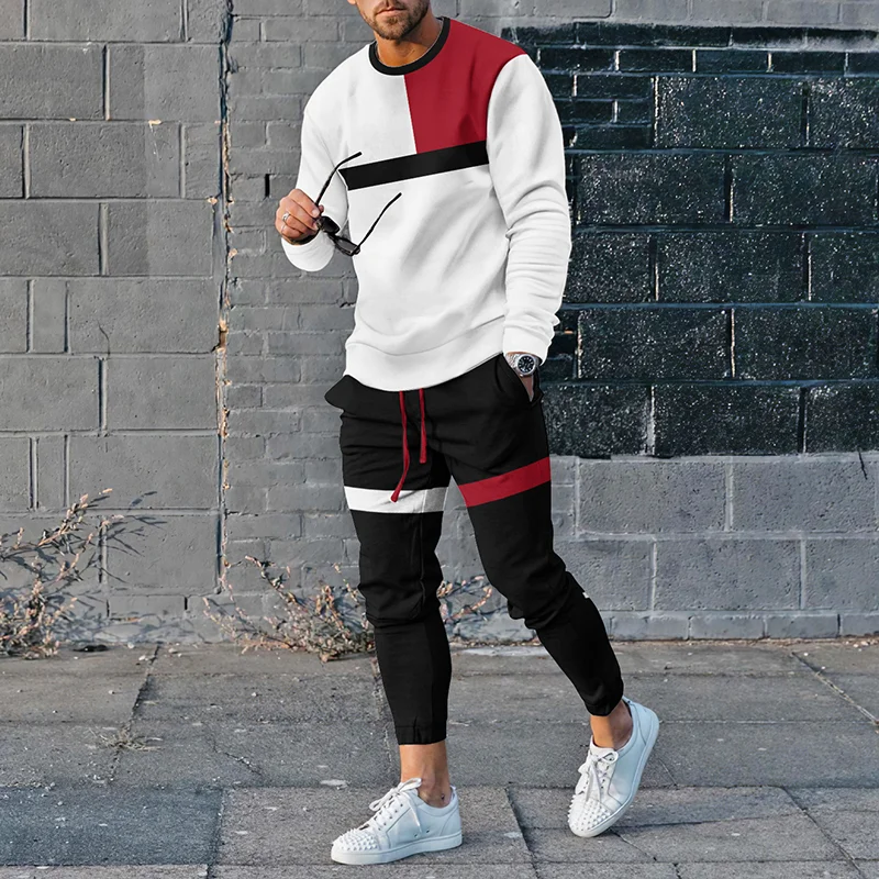 Block Contrast Color Tracksuit Two Piece Set