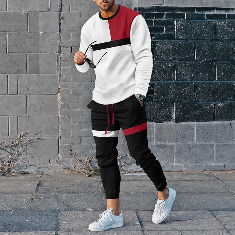 Block Contrast Color Tracksuit Two Piece Set