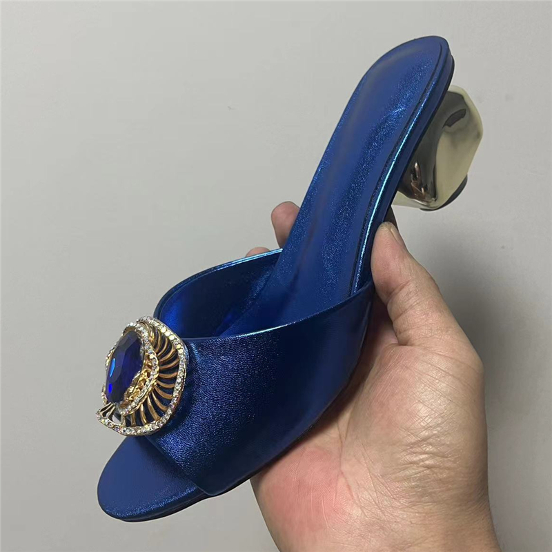 Style Diamond Buckle Sandals Women Multicolor Genuine Leather Slingbacks Unique Stone-Shaped Strange Heel Mules