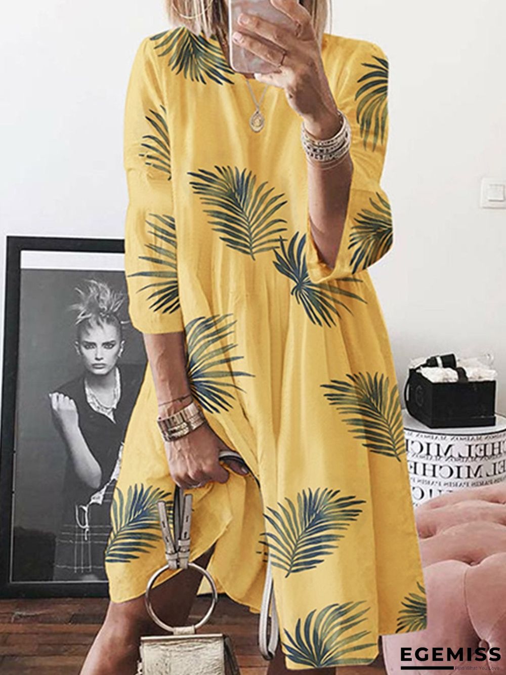 Half Sleeve Cotton-Blend A-Line Round Neck Summer Dress White Dresses | EGEMISS