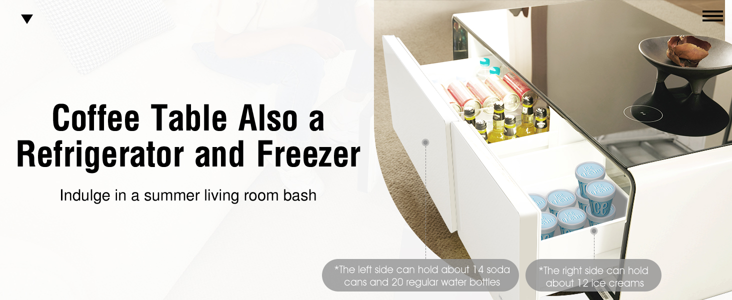 coffee table with refrigerator