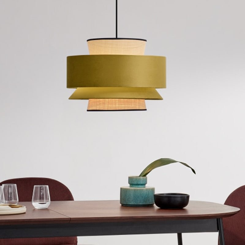 Japanese Style Green Fabric Pendant Lamp For Living Room
