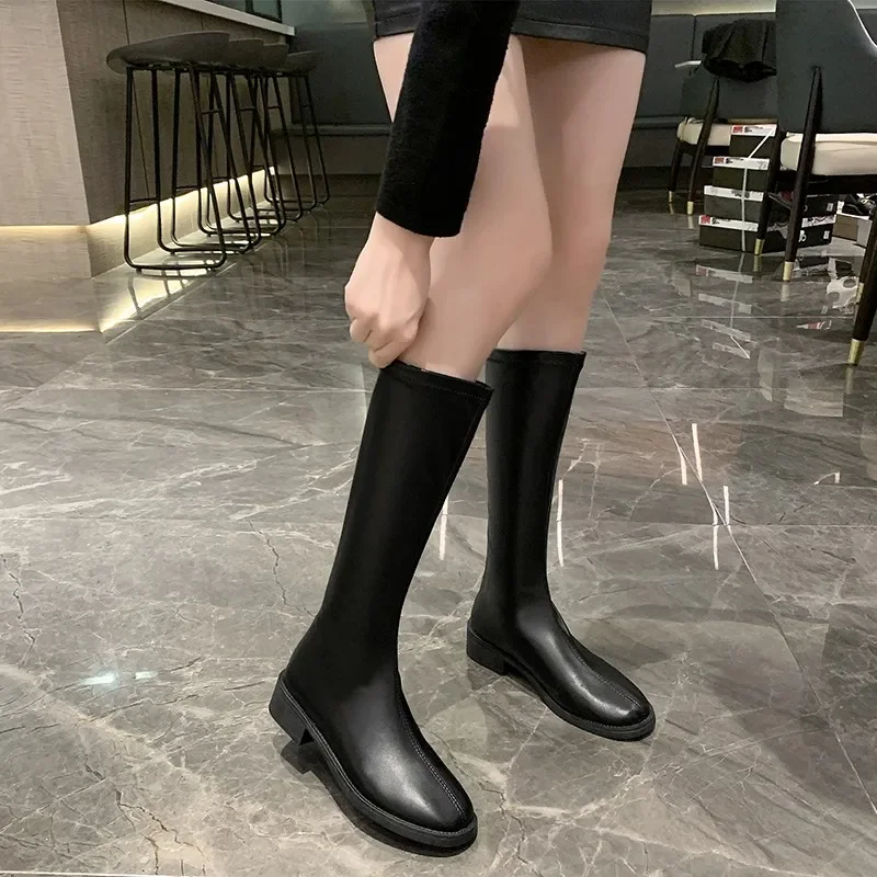 Zhungei Women's Knee High Boots Soft PU Women Long Boots Slip On  Woman Boot Thick Platform Leather Female Shoes Autumn Winter 2023
