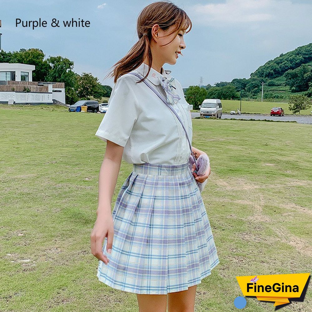 Summer Woman Mini Skirts Harajuku Korean Style Fashion Cute Kawaii Skirts For Girls High Waist Plaid Pleated Skirt Women Dress