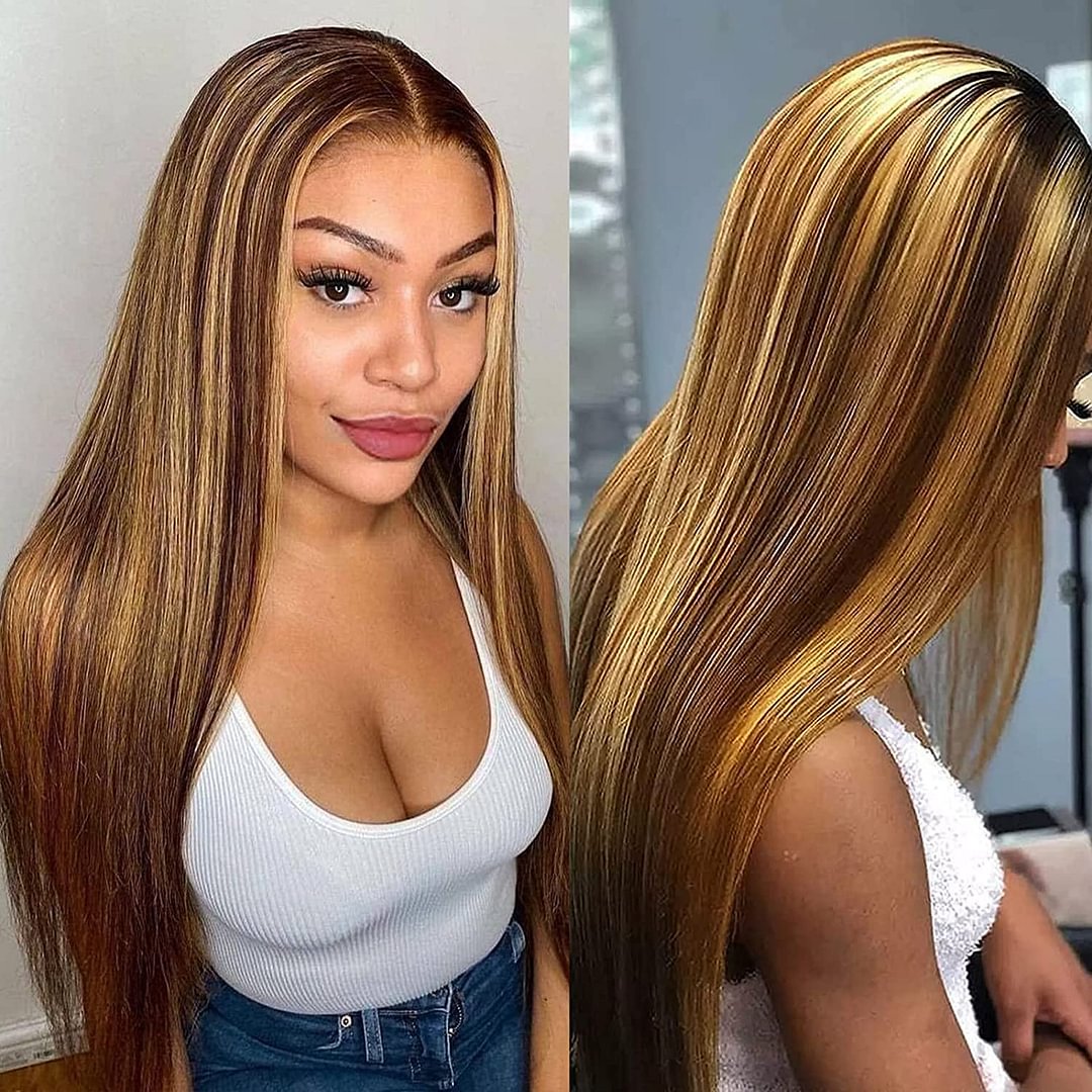 Straight Highlight Honey Brown Lace Front Human Hair Wigs 13x4 4x4 Closure30 Inch Remy Ombre Colored Lace Frontal Wig For Women US Mall Lifes