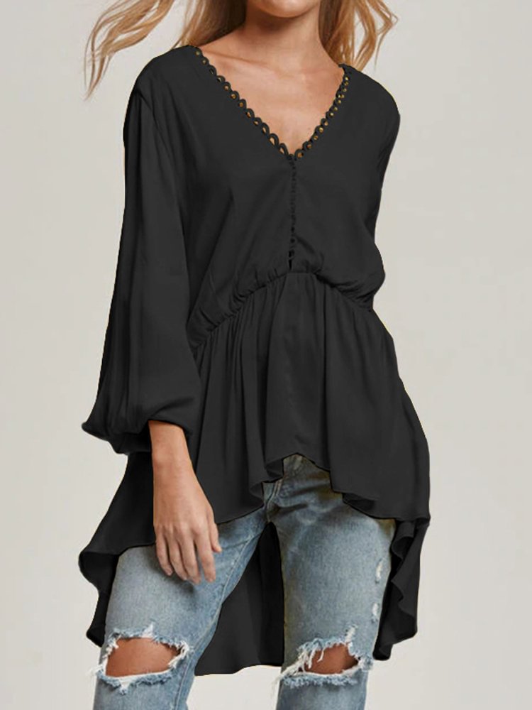 Bohemian Sexy Backless High Low V Neck Blouse P1478691