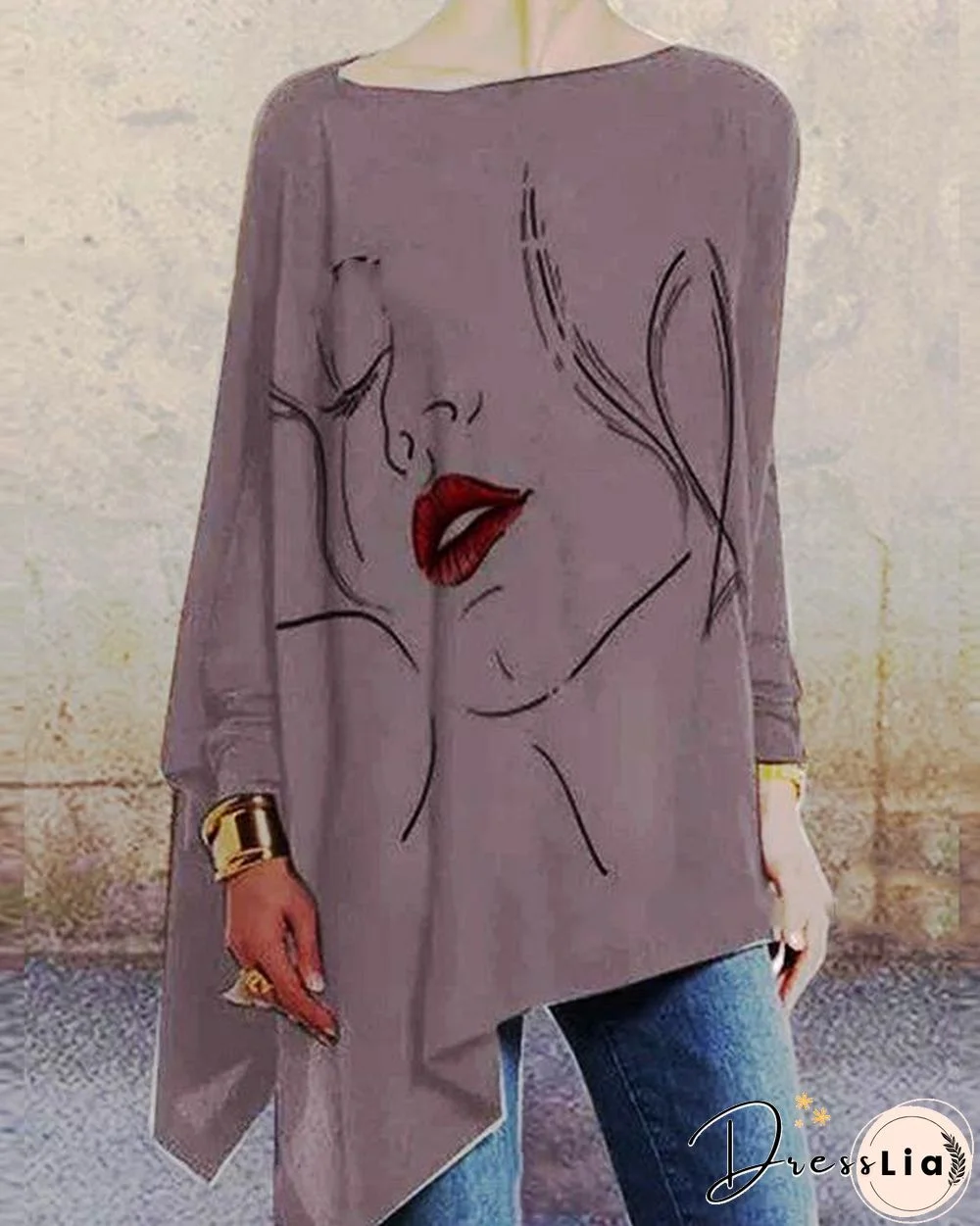 Gray Crew Neck Casual Shirts & Tops