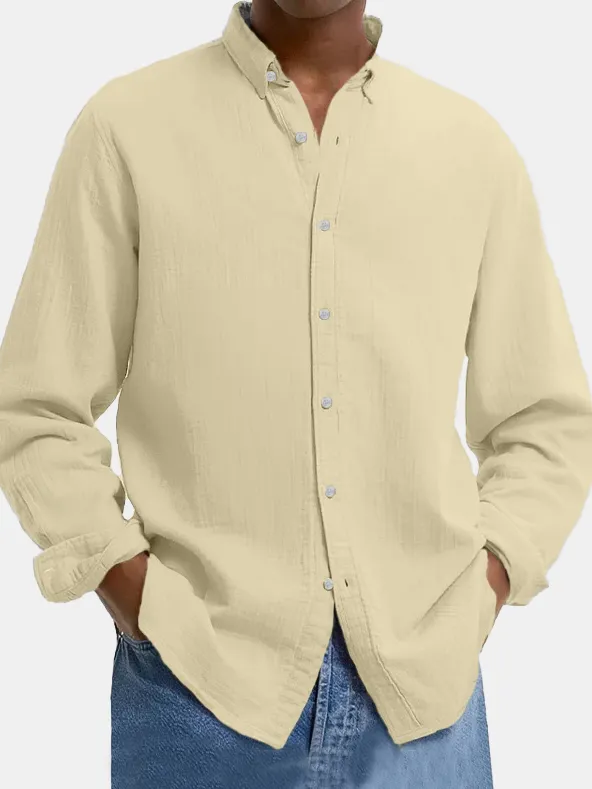 Men's Lapel Cotton And Linen Loose Casual Long-sleeved Shirt PLUSCLOTHESMAN