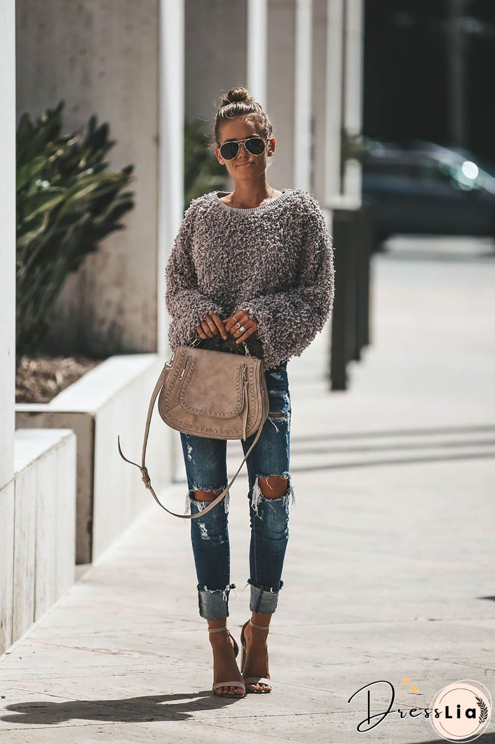 Noble Textured Pullover Sweater Grey