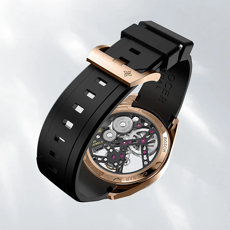 Agelocer Tourbillon Men's New Hollow Gold Black Mechanical Watch